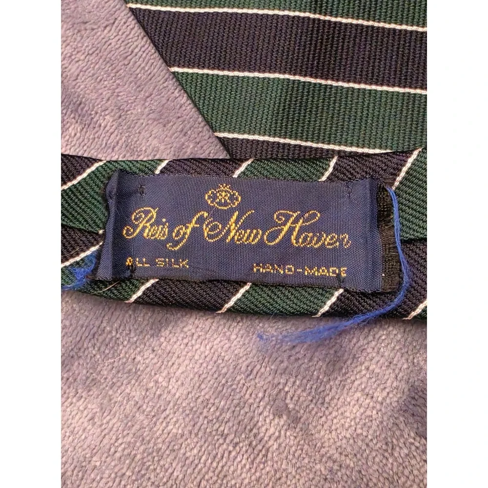 Reis of New Haven Silk Tie Navy Green White Striped O'Neils Mens Shops Hand Made